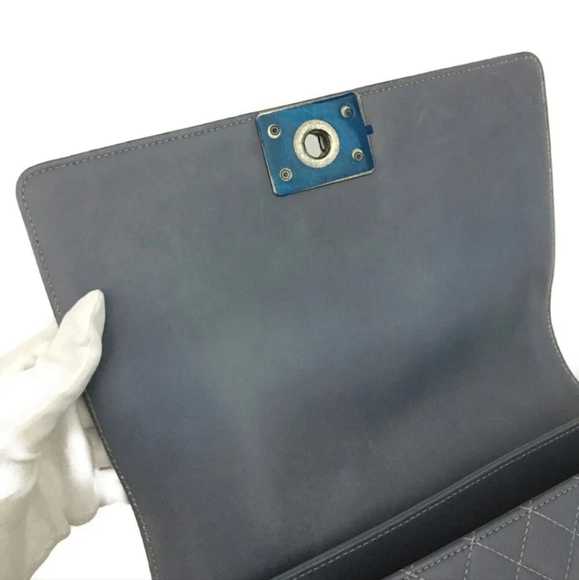 CHANEL Boy Gray Quilted Matelasse CC Logo Lambskin Chain Shoulder Bag - Picture 8 of 11